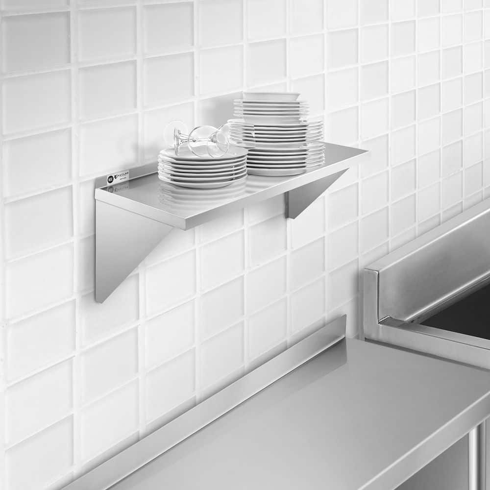 KUTLER 12" x 36" Stainless Steel Wall Mount Shelf with Backsplash