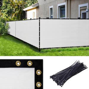 5 ft. H x 25 ft. W White Fence Outdoor Privacy Screen with Black Edge Bindings and Grommets