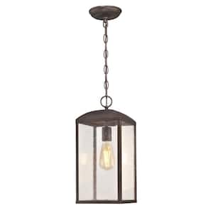 Piazza Medium 1-Light Victorian Bronze Outdoor Pendant Light with Clear Seeded Glass