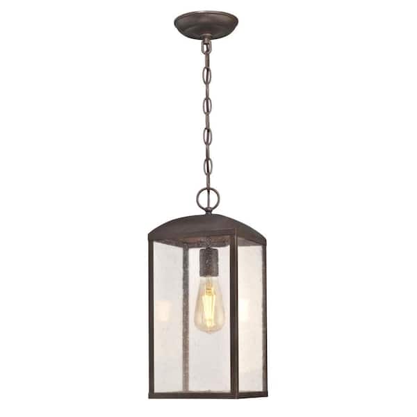 Westinghouse Piazza Medium 1-Light Victorian Bronze Outdoor Pendant Light with Clear Seeded Glass
