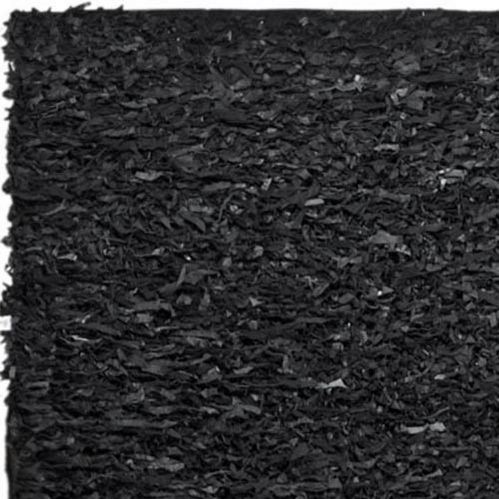Contemporary Black Leather Hand-Knotted Shag Rug 8' x 10'