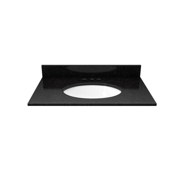 Solieque 25 in. Granite Vanity Top in Black Galaxy with White Basin