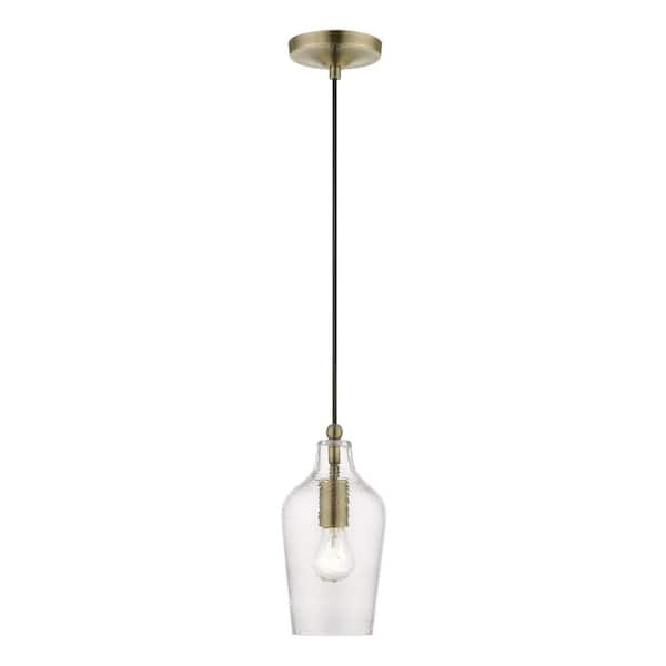 AVIANCE LIGHTING Brenford 1-Light Antique Brass Mini Pendant with Clear Water Glass