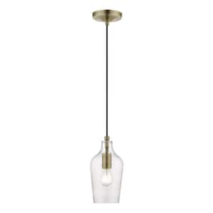Avery 1-Light Antique Brass Mini Pendant with Clear Water Glass