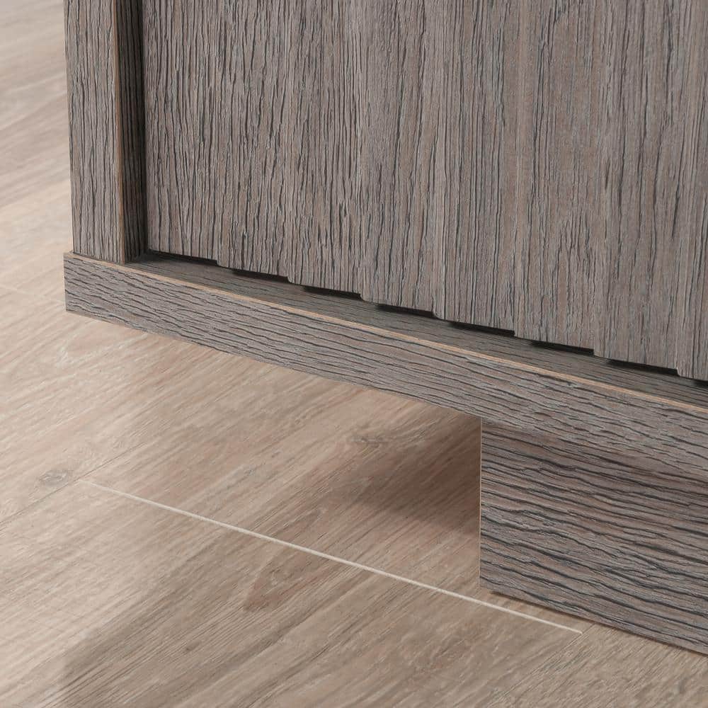 Ashen Oak and Faux White Marble Media Console with Cabinet