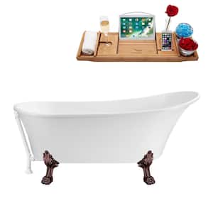 67 in. Acrylic Clawfoot Non-Whirlpool Bathtub in Glossy White With Matte Oil Rubbed Bronze Clawfeet,Glossy White Drain