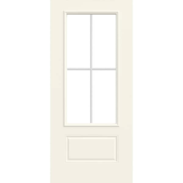 JELD-WEN 36 in. x 80 in. 1 Panel 3/4 Lite Right-Hand/Inswing Clear Glass White Steel Front Door Slab