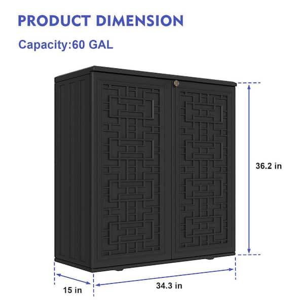 34 in. W x 15 in. D x 36 in. H Black HDPE Maze Pattern Outdoor Storage Cabinet (Include a Metal Shelf)