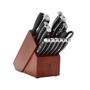 15-Piece Stainless Steel Lightweight Kitchen Knife Set with Wooden Knife Block, Brown