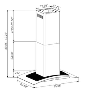 36 in. 343 CFM Convertible Island Mount Range Hood with Tempered Glass and Carbon Filters in Stainless Steel