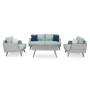 Portofino Casual Gray 4-Piece Aluminum Patio Conversation Seating Set with Sunbrella Spa Blue Cushions