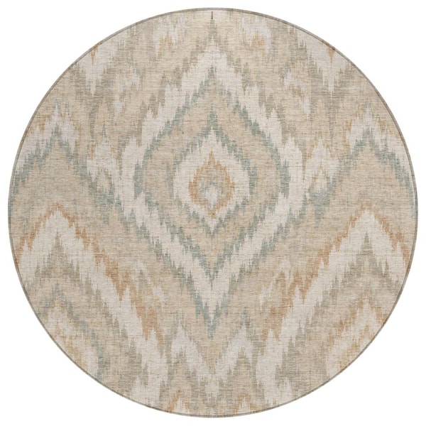 Chantille Machine Washable Indoor/Outdoor Abstract ACN3071 Linen 8 ft. x 8 ft. Round Rug