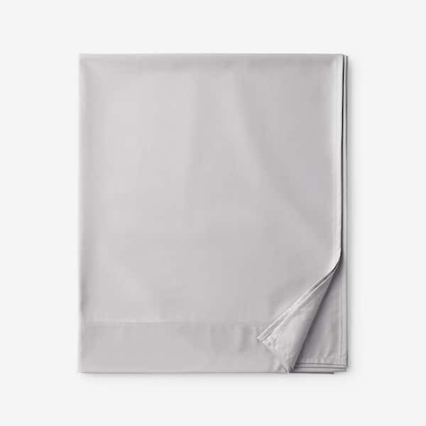 The Company Store Wrinkle-Free Gray Mist Solid 300-Thread Count Sateen Queen Flat Sheet