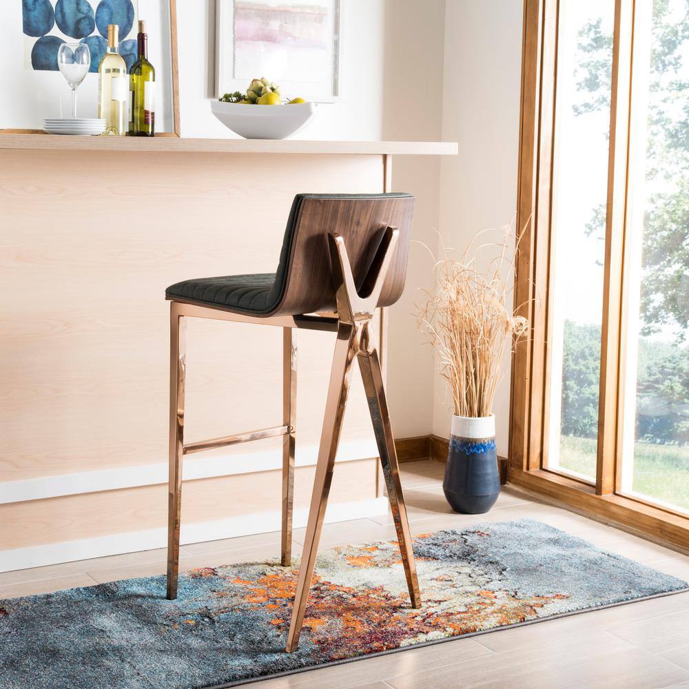Deluxe Copper Swivel Bar Stool with Ash Green Faux Leather