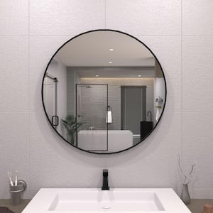 32 in. W x 32 in. H Round Framed Wall Bathroom Vanity Mirror in Matte Black