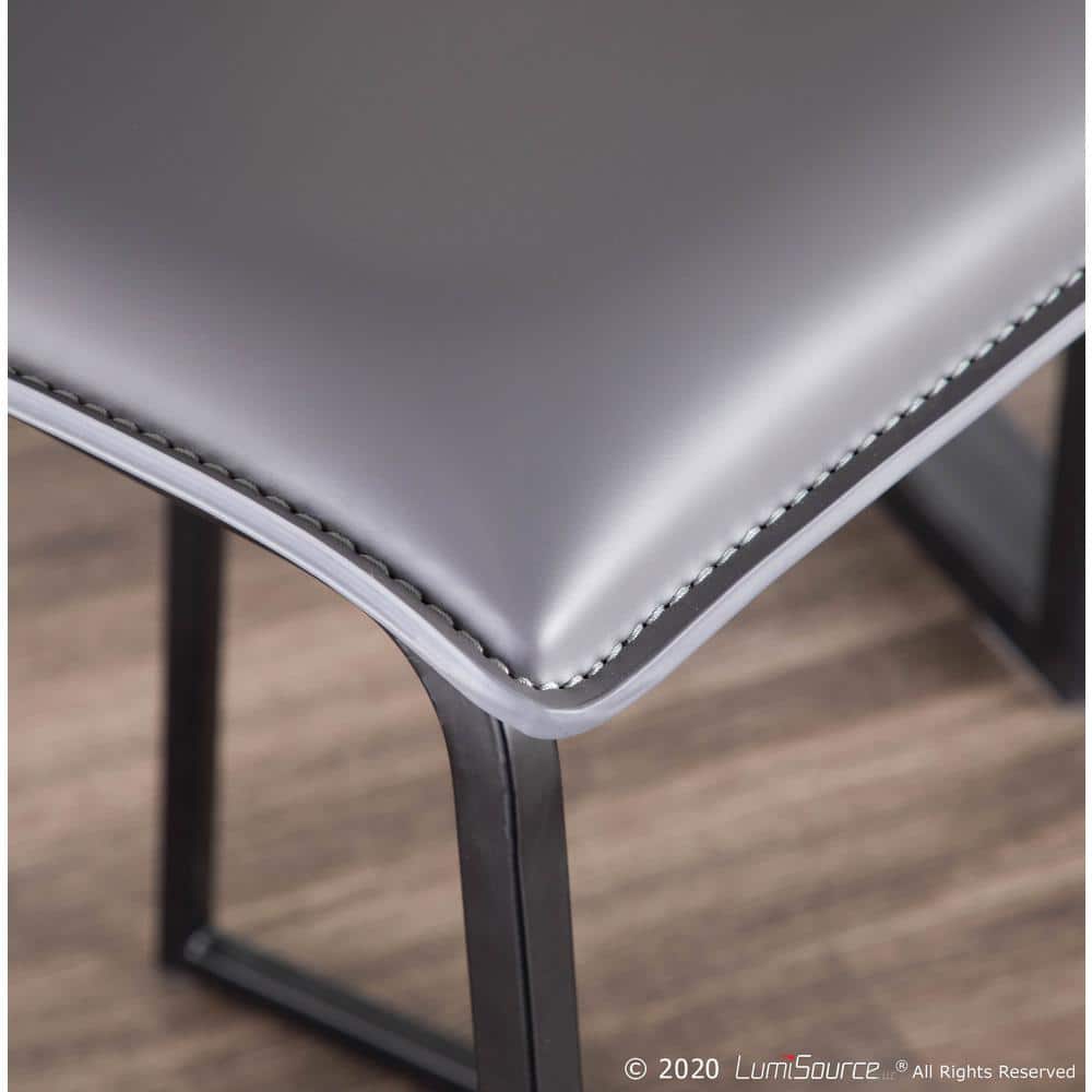 Modern Glam 26" Gray Faux Leather Counter Stool with Black Metal Base - Set of 2