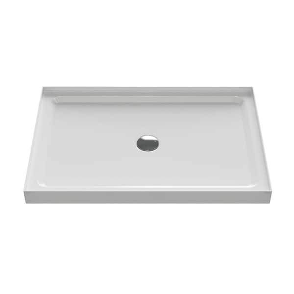 48 in. L x 32 in. W Alcove Shower Pan Base with Center Drain in White