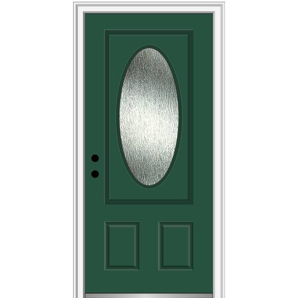 MMI Door 36 in. x 80 in. Right-Hand/Inswing Rain Glass Hunter Green Fiberglass Prehung Front Door on 6-9/16 in. Frame