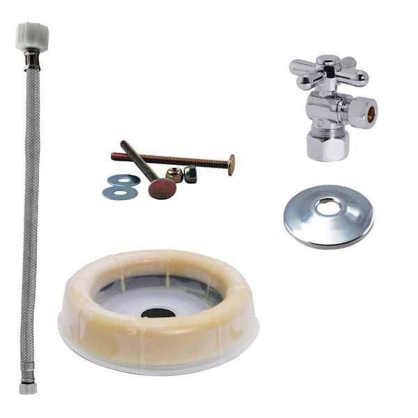 Westbrass 1/2 in. Nominal Compression Cross Handle Angle Stop Toilet Installation Kit with Steel Supply Line in Polished Chrome
