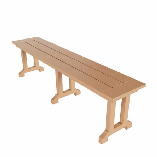 WESTIN OUTDOOR Hayes 65 in. Backless HDPE Plastic Trestle Outdoor Dining 2-Person Patio Garden Bench in Teak