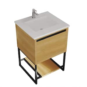 Alto 24 in. W x 22 in. D x 35 in. H Bathroom Vanity in California White Oak with Matte White Solid Surface Top