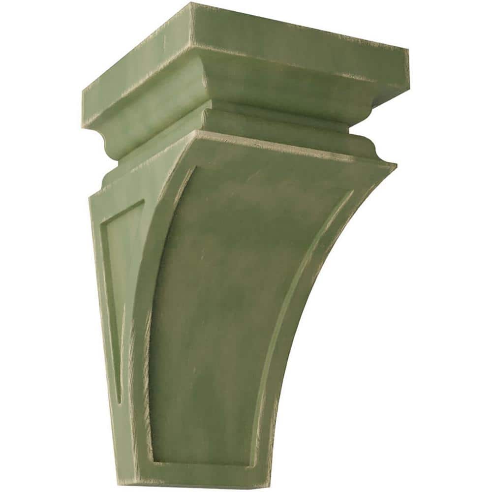 Restoration Green Rubberwood Vintage Decor Architectural Corbel, 6" Height