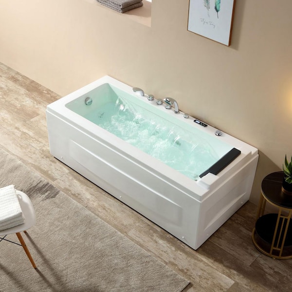 67 in. x 29 in. Alcove Whirlpool Air Combination Bathtub Rectangular Bath with Left Drain and Waterfall in White