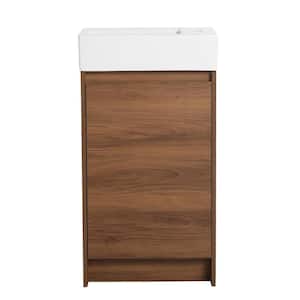 18.11 in. W x 10.1 in. D x 33.7 in. H Floating Bath Vanity in Brown with White Ceramic Top