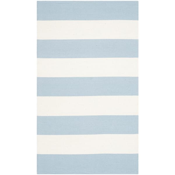 SAFAVIEH Montauk Sky Blue/Ivory Doormat 3 ft. x 4 ft. Striped Area Rug