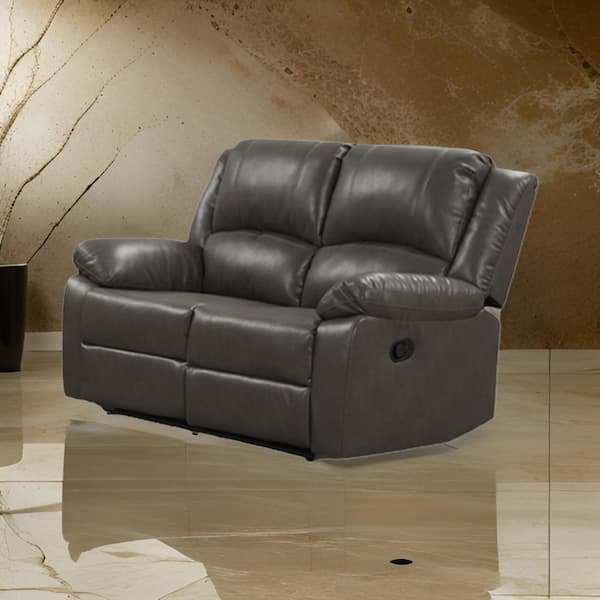 Benjara 37.5 in. Pillow Top Arm Leather Rectangle Pillow Top Arms Sofa in. Gray