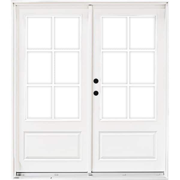 MP Doors 72 in. x 80 in. Fiberglass Smooth White Right-Hand Inswing Hinged 3/4-Lite Patio Door with 6-Lite GBG