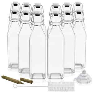 17 oz. Square Glass Bottles with Swing Top Stoppers, Bottle Brush, Funnel, and Glass Marker (Set of 12)