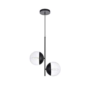 Timeless Home Ellie 2-Light Black Pendant with 8 in. W x 7.5 in. H Clear Glass Shade