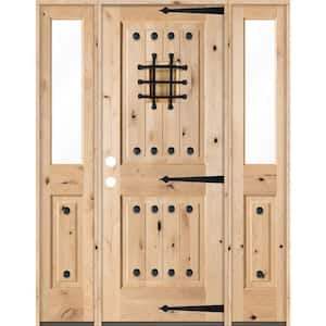 58 in. x 80 in. Mediterranean Alder Sq-Top Clear Low-E Unfinished Wood Right-Hand Prehung Front Door with Half Sidelites