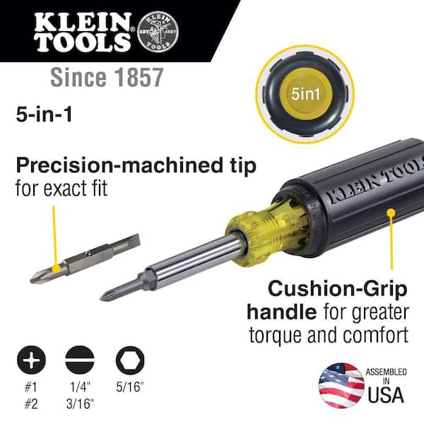 5-in-1 Screwdriver/Nut Driver- Cushion Grip Handle