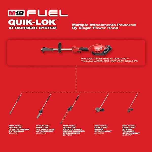 Milwaukee M18 Fuel 10 in. 18V Brushless Quik-Lok Electric Cordless Pole Saw Kit, 8.0 Ah Battery and String Trimmer Attachment