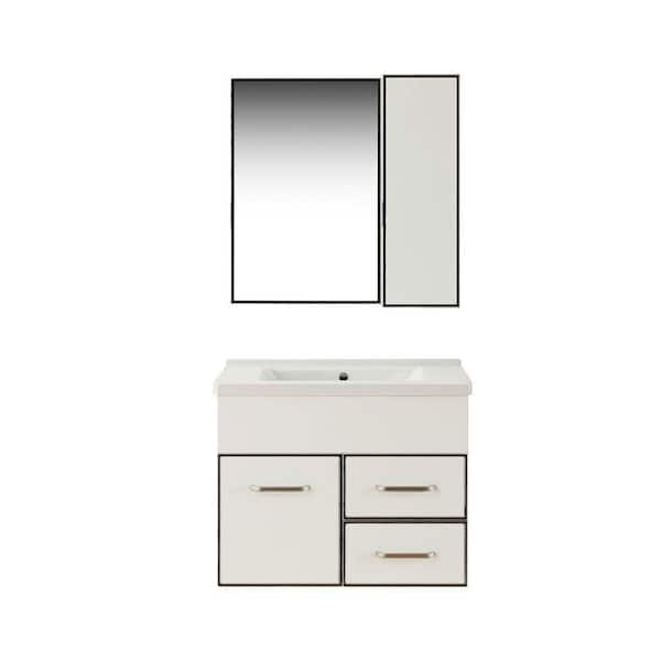 Mediterraneo Belluno 32in. W x 19in. D x 20.5in. H Single Sink Bath PVC Vanity in Light Grey with White Basin Top Mirror and Cabinet