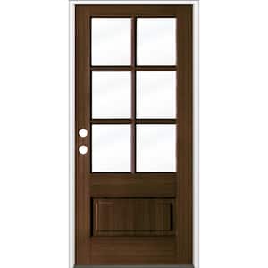 36 in. x 80 in. 3/4 6-Lite with Beveled Glass Black Stain Right Hand Douglas Fir Prehung Front Door