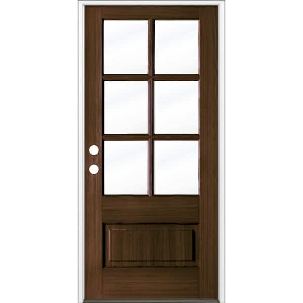 Krosswood Doors 36 in. x 80 in. 3/4 6-Lite with Beveled Glass Black Stain Right Hand Douglas Fir Prehung Front Door