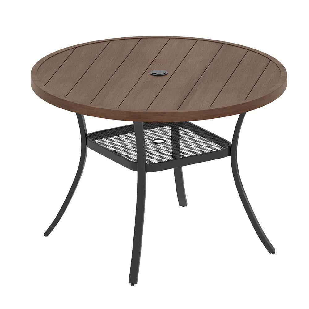 Brown Round Metal Outdoor Dining Table with Umbrella Hole and Storage Shelf for 4 People price history on PriceWatchPro