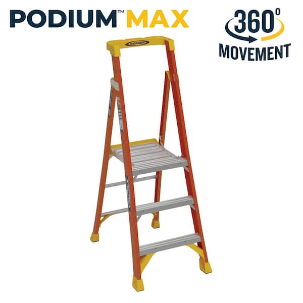 Werner 3 ft. Fiberglass Podium Step Ladder (9 ft. Reach), 300 lbs. Type IA Duty Rating
