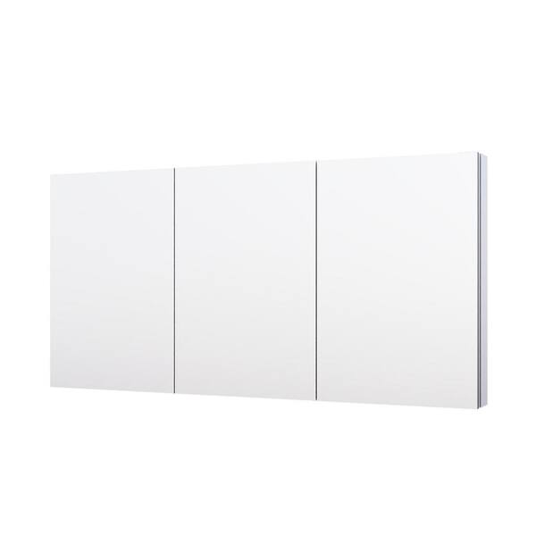 ROSA 60 in. W x 30 in. H Rectangular Aluminum Tri-View Medicine Cabinet with Mirror, Blum Hinge, Adjustable Shelves