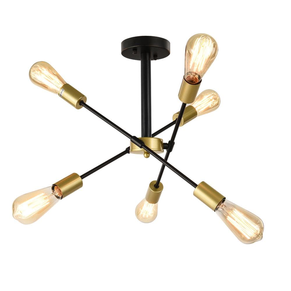 HUOKU Luckyday 14.8 in 6-Light Brass and Black Sputnik Semi-Flush Mount ...