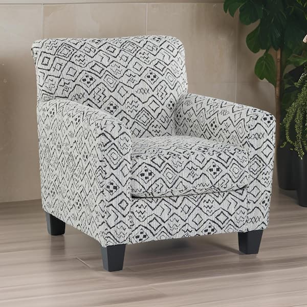 Benjara Heena Cream and Black Polyester Side Chair with Geometric Design