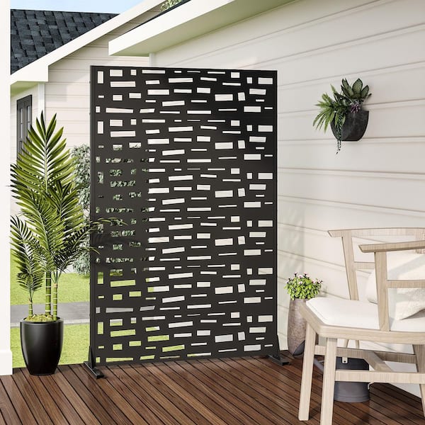72 in. x 47 in. Black Outdoor Metal Privacy Screen Garden Fence