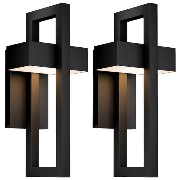 Lucky Monet 16.5 in. Black LED Outdoor Hardwired Wall Lantern Scone (2-Pack)