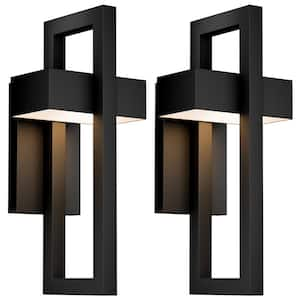 16.5 in. Black LED Outdoor Hardwired Wall Lantern Scone (2-Pack)