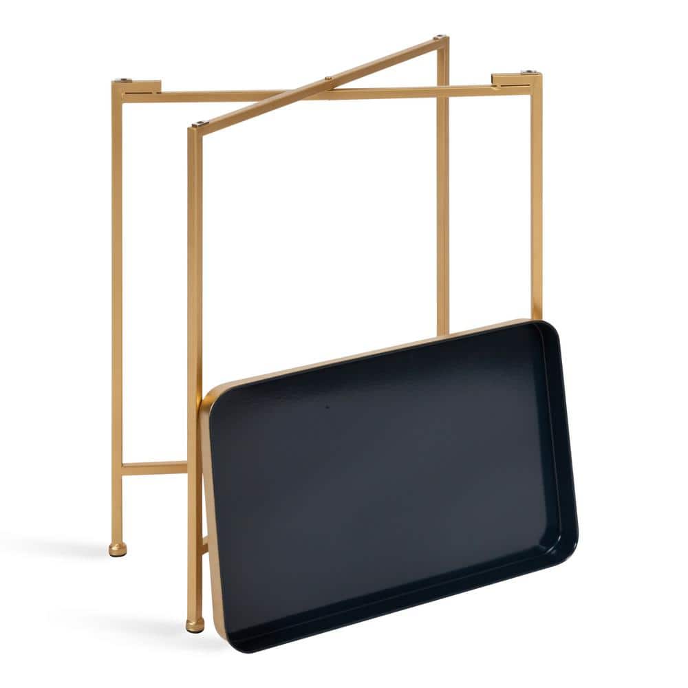 Navy Blue and Gold Metal Tray Accent Table