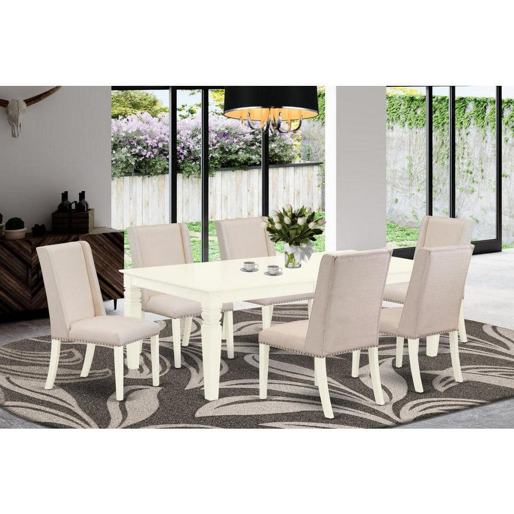 7-Piece Buttermilk & Cherry Finish Solid Wood Top Dining Table with 6 Parson-Chairs with Butterfly Leaf Lattice Back