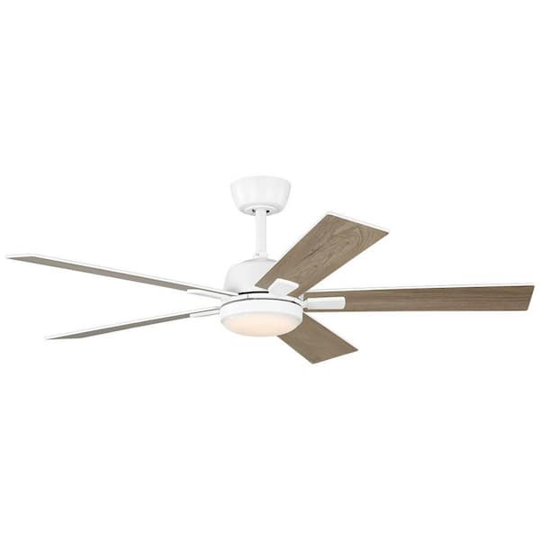 Verano 52 in. Matte White Downrod Standard Ceiling Fan with 5-Blades, White Adjustable LED Light, DC Motor, and Remote